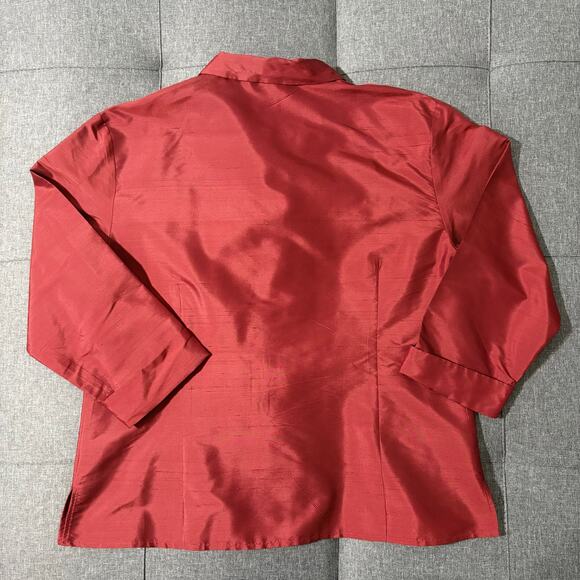 Silk Land 2 Piece Pant Suit Women XL Red 100% Silk Embroidered Floral - Picture 4 of 10